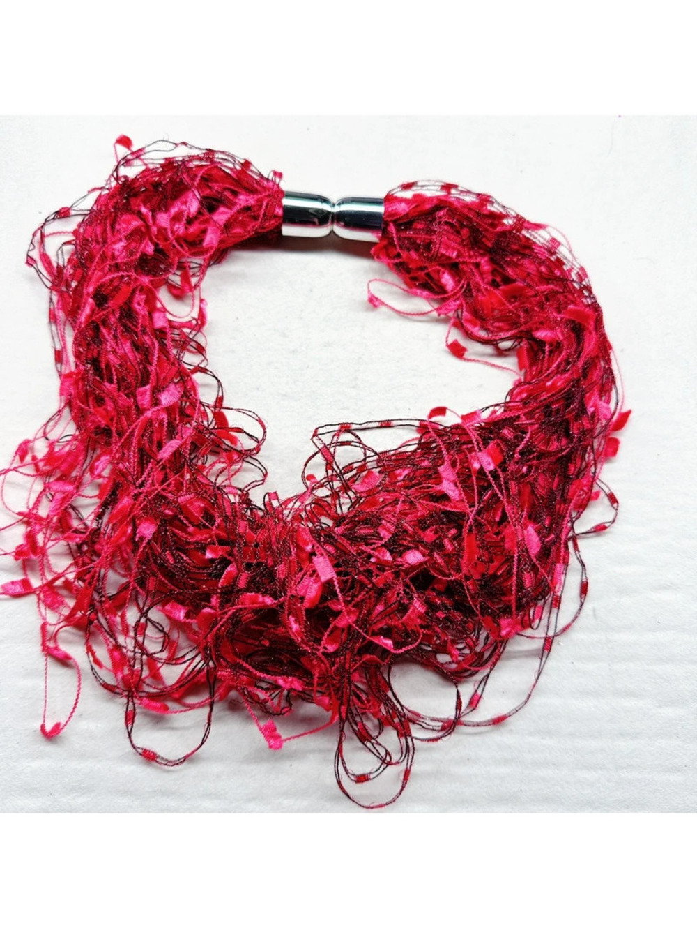 5510gc. Red Ribbon Statement Necklace
